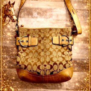 Classic Coach Brown Signature Shoulder Bag with Buckles